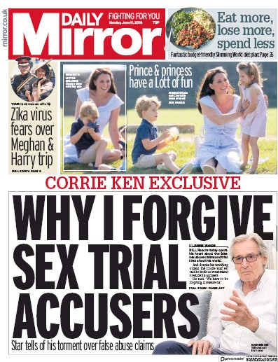 Daily Mirror Newspaper Front Page (UK) for 11 June 2018