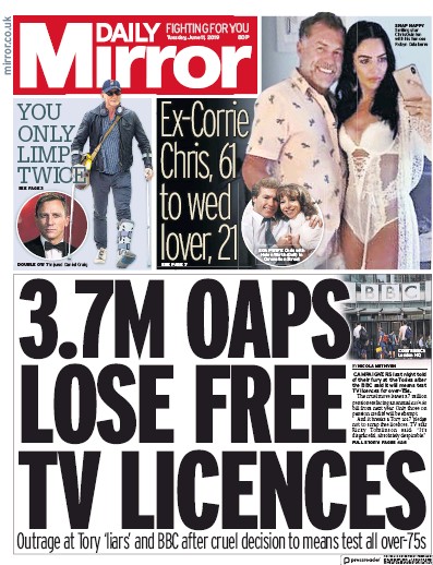 Daily Mirror Newspaper Front Page (UK) for 11 June 2019