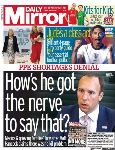 Daily Mirror Newspaper Front Page (UK) for 11 June 2021