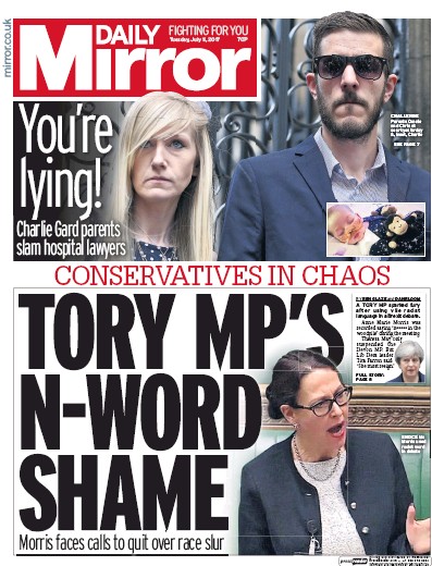 Daily Mirror Newspaper Front Page (UK) for 11 July 2017