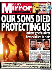 Daily Mirror Newspaper Front Page (UK) for 11 August 2011