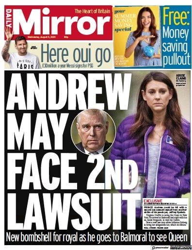 Daily Mirror Newspaper Front Page (UK) for 11 August 2021