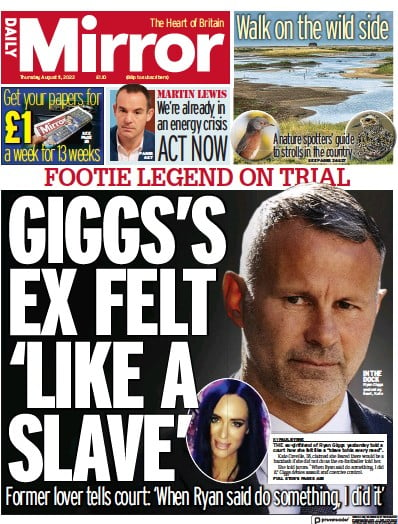 Daily Mirror Newspaper Front Page (UK) for 11 August 2022