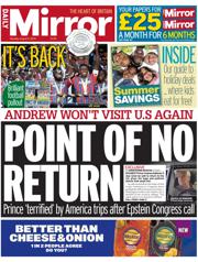 Daily Mirror front page for 11 August 2025