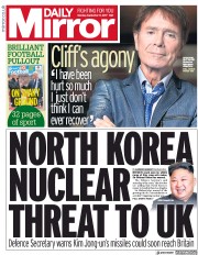 Daily Mirror (UK) Newspaper Front Page for 11 September 2017