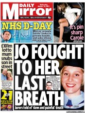 Daily Mirror (UK) Newspaper Front Page for 12 October 2011