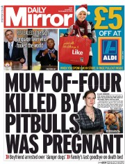 Daily Mirror Newspaper Front Page (UK) for 12 December 2013