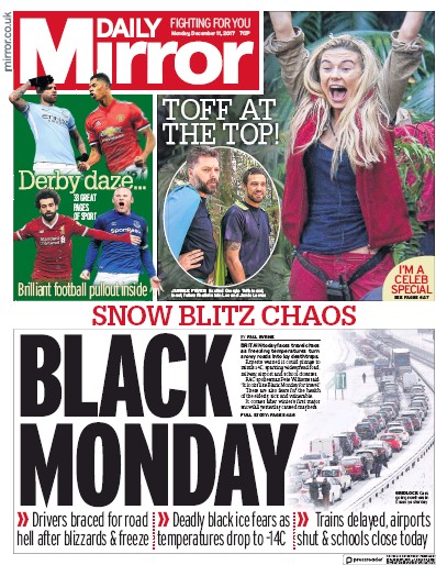 Daily Mirror Newspaper Front Page (UK) for 12 December 2017