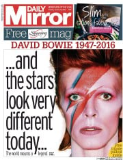 Daily Mirror (UK) Newspaper Front Page for 12 January 2016