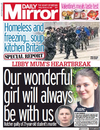 Daily Mirror Newspaper Front Page (UK) for 12 February 2021