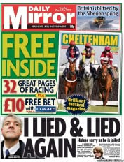 Daily Mirror (UK) Newspaper Front Page for 12 March 2013