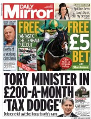 Daily Mirror (UK) Newspaper Front Page for 12 March 2014