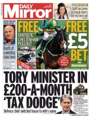 Daily Mirror Newspaper Front Page (UK) for 12 March 2014