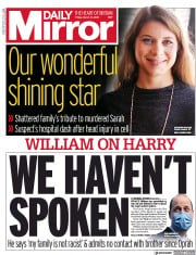 Daily Mirror (UK) Newspaper Front Page for 12 March 2021