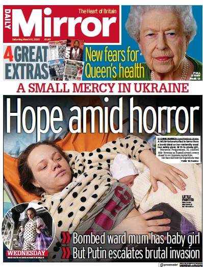 Daily Mirror Newspaper Front Page (UK) for 12 March 2022