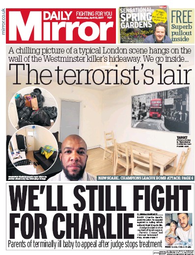 Daily Mirror Newspaper Front Page (UK) for 12 April 2017