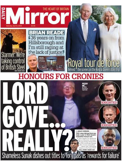 Daily Mirror Newspaper Front Page (UK) for 12 April 2025