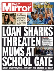 Daily Mirror Newspaper Front Page (UK) for 12 May 2014