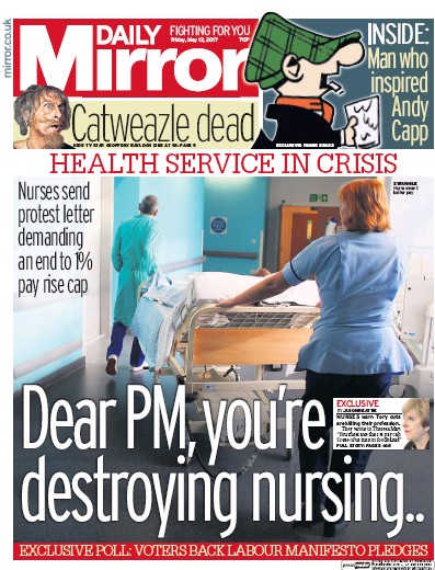 Daily Mirror Newspaper Front Page (UK) for 12 May 2017
