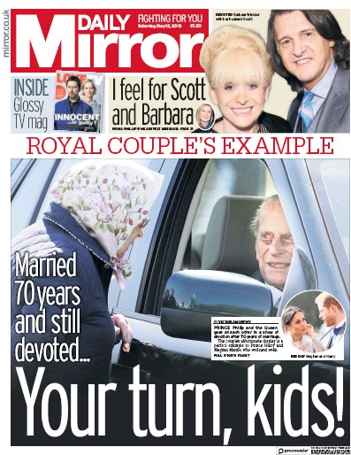 Daily Mirror Newspaper Front Page (UK) for 12 May 2018