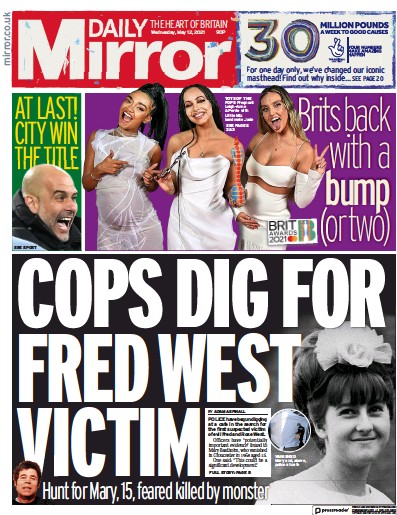 Daily Mirror Newspaper Front Page (UK) for 12 May 2021
