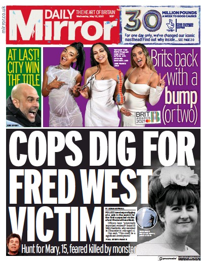Daily Mirror Newspaper Front Page (UK) for 12 May 2021