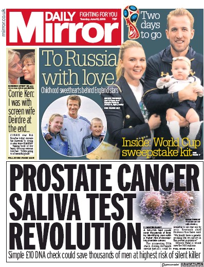 Daily Mirror Newspaper Front Page (UK) for 12 June 2018