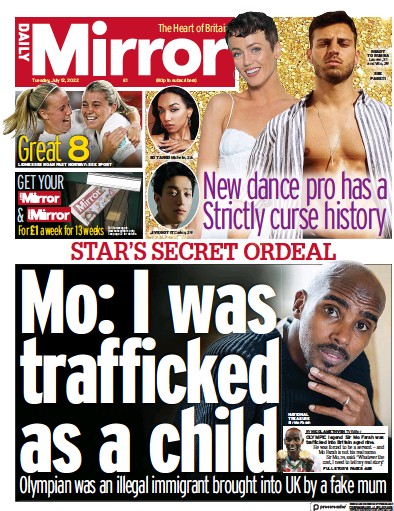 Daily Mirror Newspaper Front Page (UK) for 12 July 2022