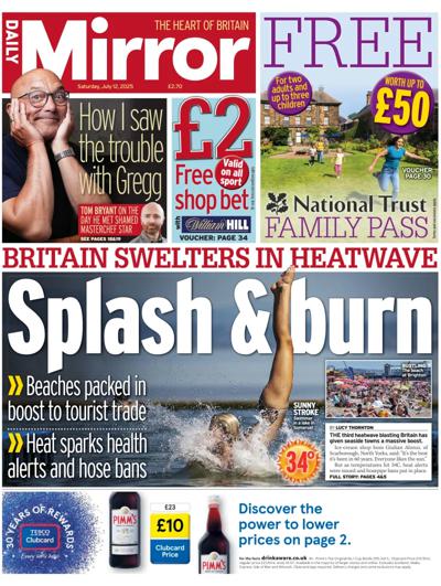 Daily Mirror Newspaper Front Page (UK) for 12 July 2025