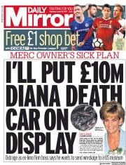 Daily Mirror (UK) Newspaper Front Page for 12 August 2017