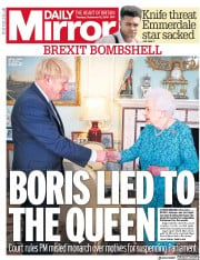 Daily Mirror (UK) Newspaper Front Page for 12 September 2019