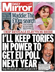 Daily Mirror (UK) Newspaper Front Page for 13 October 2014