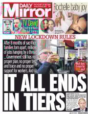 Daily Mirror (UK) Newspaper Front Page for 13 October 2020