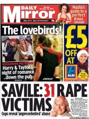 Daily Mirror Newspaper Front Page (UK) for 13 December 2012