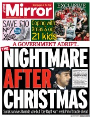 Daily Mirror front page for 13 December 2023