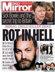 Daily Mirror (UK) Newspaper Front Page for 13 January 2016
