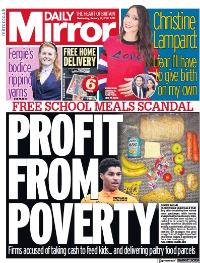 Daily Mirror Newspaper Front Page (UK) for 13 January 2021