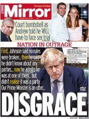 Daily Mirror (UK) Newspaper Front Page for 13 January 2022