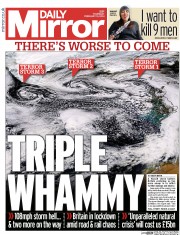 Daily Mirror Newspaper Front Page (UK) for 13 February 2014