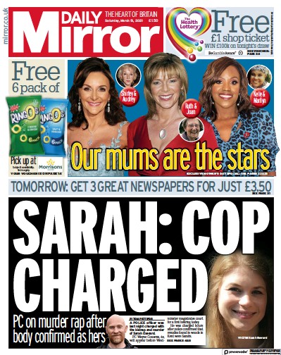 Daily Mirror Newspaper Front Page (UK) for 13 March 2021