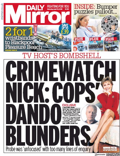Daily Mirror Newspaper Front Page (UK) for 13 April 2019