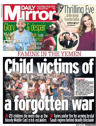 Daily Mirror Newspaper Front Page (UK) for 13 May 2019
