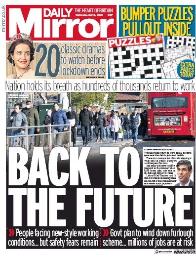 Daily Mirror Newspaper Front Page (UK) for 13 May 2020