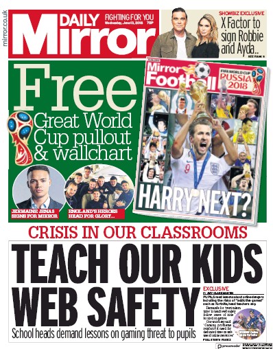 Daily Mirror Newspaper Front Page (UK) for 13 June 2018