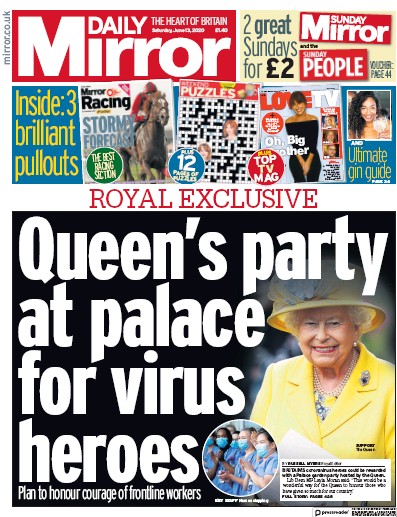 Daily Mirror Newspaper Front Page (UK) for 13 June 2020