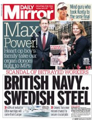 Daily Mirror (UK) Newspaper Front Page for 13 July 2017