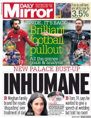 Daily Mirror (UK) Newspaper Front Page for 13 August 2018