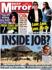 Daily Mirror (UK) Newspaper Front Page for 13 September 2011
