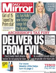 Daily Mirror (UK) Newspaper Front Page for 13 September 2018