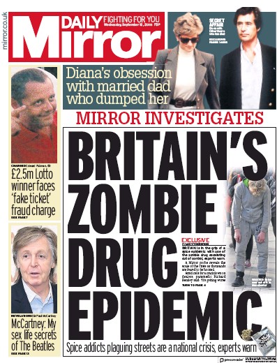 Daily Mirror Newspaper Front Page (UK) for 13 September 2018